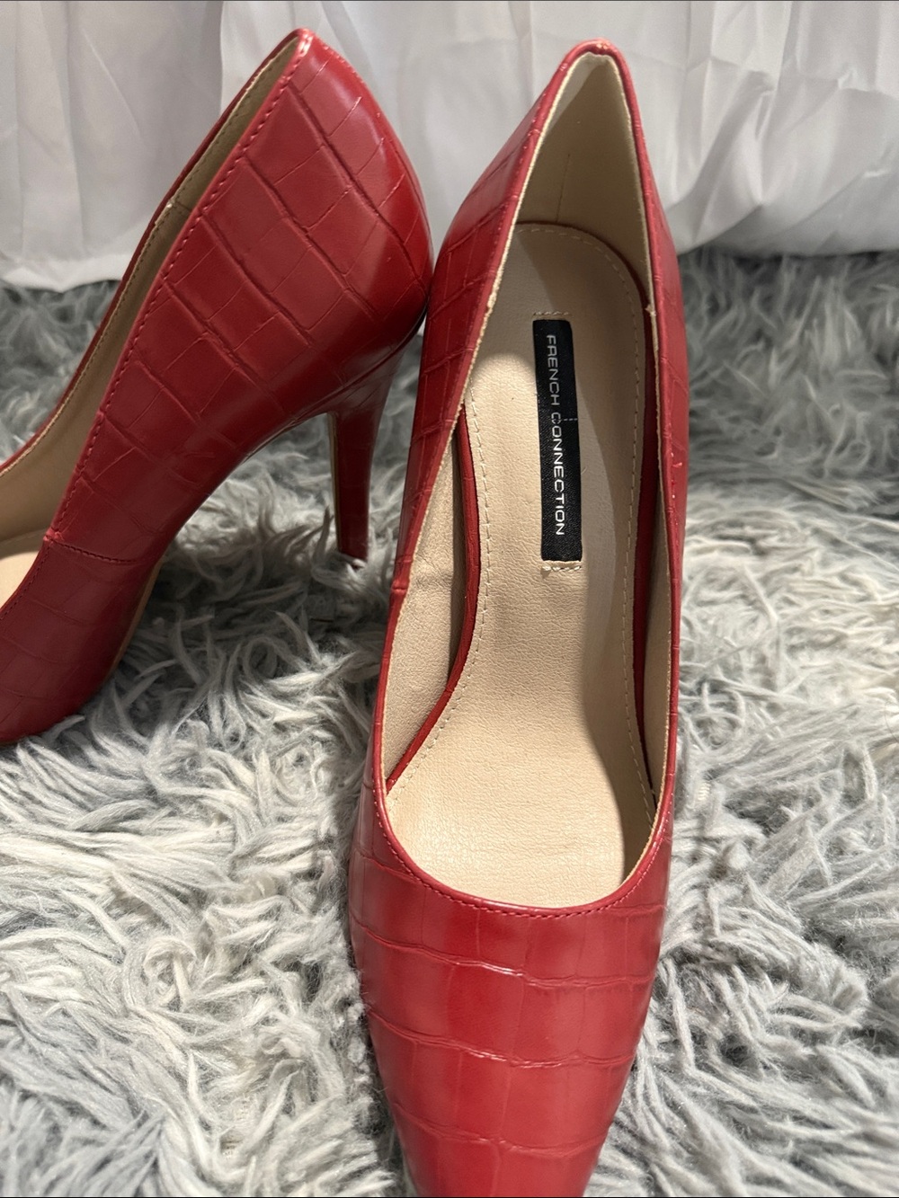 French Connection Red Croc-Embossed Stiletto Pumps